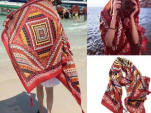 Indian Hippie Shawl Beach Scarves Linen Warm Retro Geo