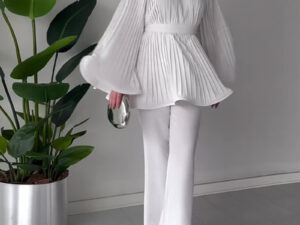 Crew-neck Batwing Sleeve Pleated Large Swing Top Elegant Suit