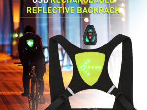 USB Rechargeable Reflective Vest Backpack with LED Turn Signal Light Remote Control Outdoor Sport Safety Bag Gear for Cycling