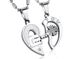 Titanium Steel Rhinestone Key Puzzles Couple Necklace Pendant