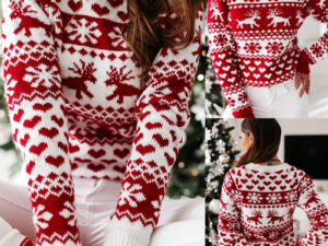 487396427222 Women Ugly Christmas Sweaters Winter Long Sleeve Knitted Sweater Elk Snowflake Print Knitted Jumpers Knitwear Casual Soft Jacquard Pullover Xmas Look