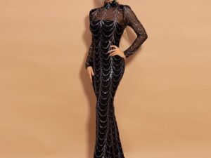 Sequins Women Maxi Dresses Long Sleeve Female Party Dresses