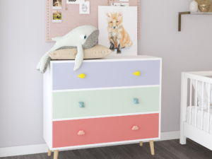 Kids 3 Drawer Dresser, Baby Nightstand For Bedroom, Storage Cabinet For Toddler Child For Living Room, Toddler Room, Nursery, Closet, Apartment Colorful