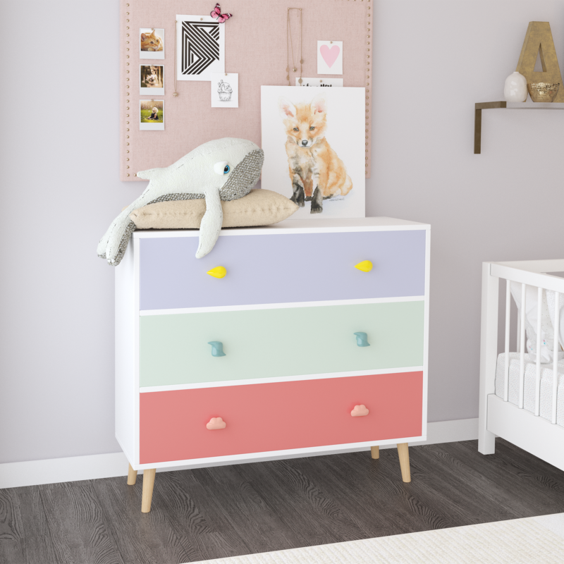 60e88715-e811-4981-9a41-420263e3a857 Kids 3 Drawer Dresser, Baby Nightstand For Bedroom, Storage Cabinet For Toddler Child For Living Room, Toddler Room, Nursery, Closet, Apartment Colorful
