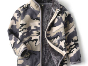 692414049218 Thick Fur Printed Coats Kids Zipper
