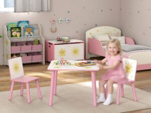 3-Piece Kids Toddler Table and Chair Set Furniture for Boys and Girls Aged 3-8, Bedroom, Nursery, Playroom, Pink