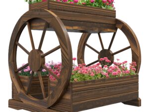 Wooden Wagon Planter Box, 3-Tier Raised Garden Bed, For Vegetables Flowers Herbs